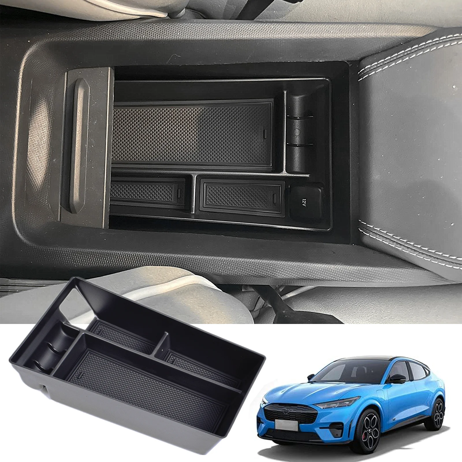 

For Ford Mustang Mach-E 2021 2022 2023 2024 Armrest Storage Box Center Console Organizer Tray ABS Accessories Car Storage Box