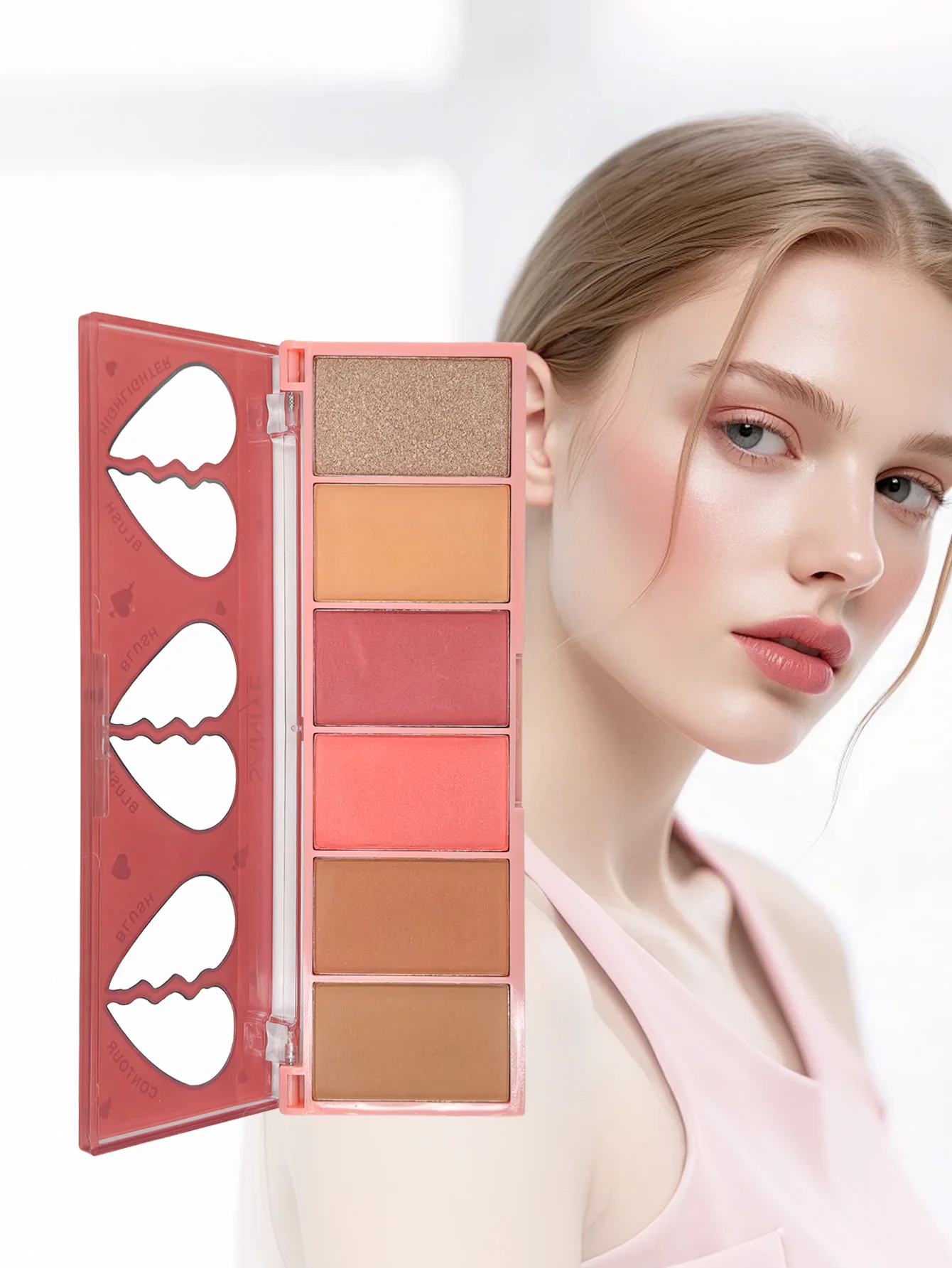 SANIYE Disco blush de 6 colores, efecto mate, alta duración, adecuado para todos los tonos de piel, retoque de la cara, se puede utilizar para maquillaje, brillo, tamaño portátil, ideal para viajes y uso al aire libre