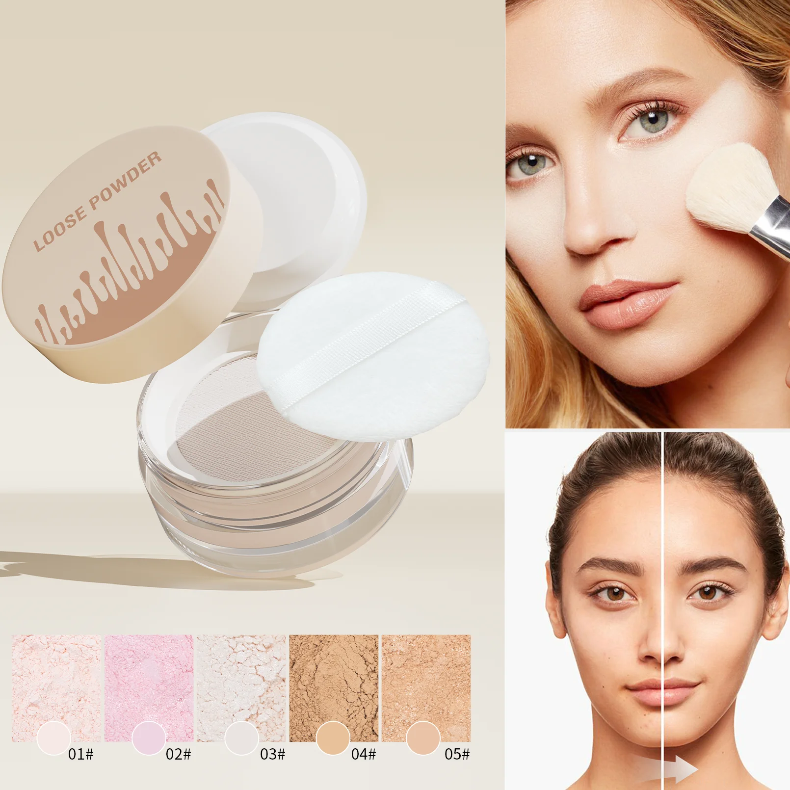 

Hellokiss Soft Matte Loose Powder 0.7g/0.25oz A fine, silky powder that controls oil and conceals imperfections, Make up anytime