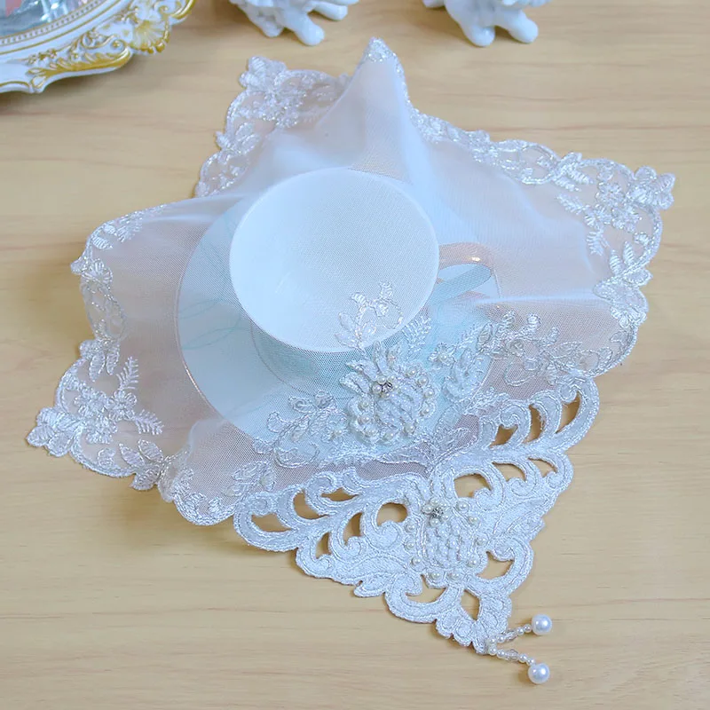 Embroidery Lace Beaded Coaster Luxury Placemat For Dining Weding Decoration Dust Cloth Coffee Cup Table Mat 27cm Coaster kitchen image 3