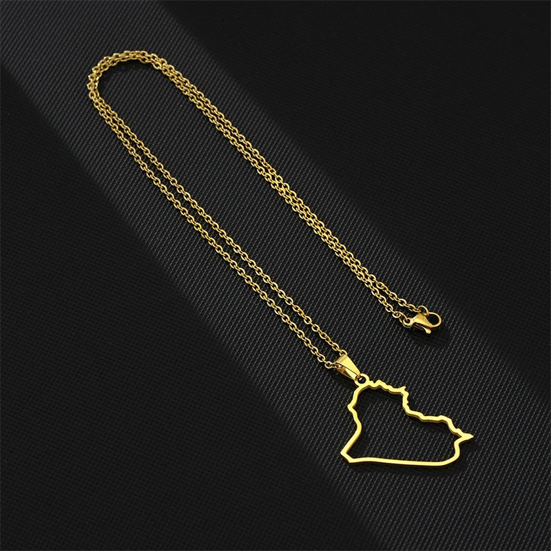 European and American Stainless Steel Hollow Iraq Map Pendant Necklace