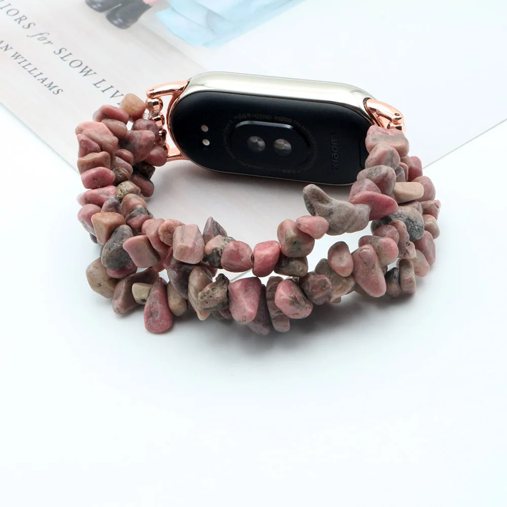 Bracelet for Xiaomi Smart Band 9/ Mi Band 8 Wrist Band Crystal Natural Stone Irregular Crystal Gemstone Stretch Strap for Women