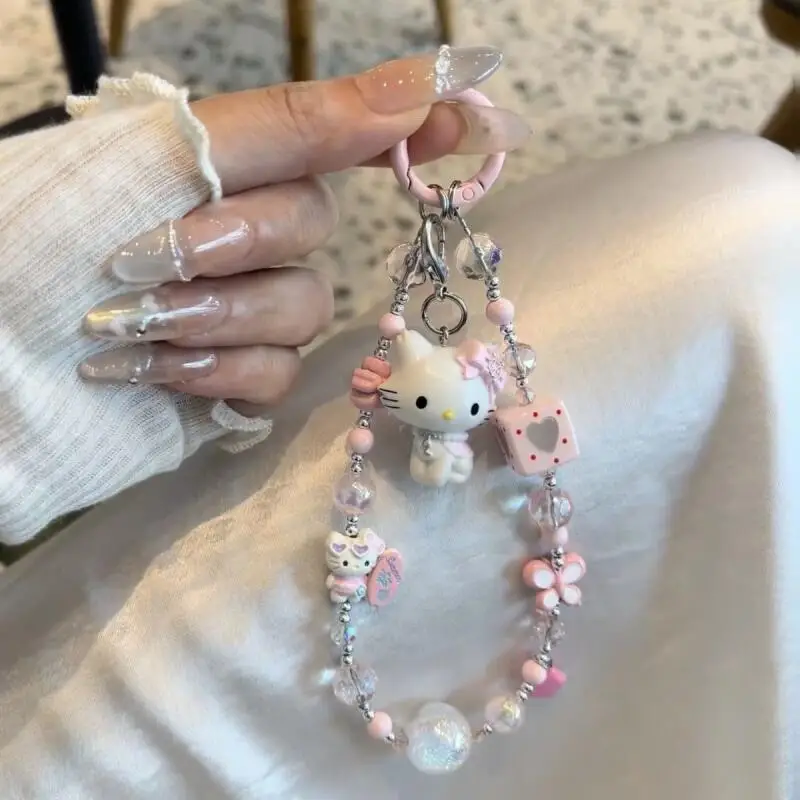 

Ins Style Sanrio Pink Surfboard Hello Kitty Beaded Mobile Phone Chain Keychain Ornament Ccd Camera Bag Pendant Decoration Gift