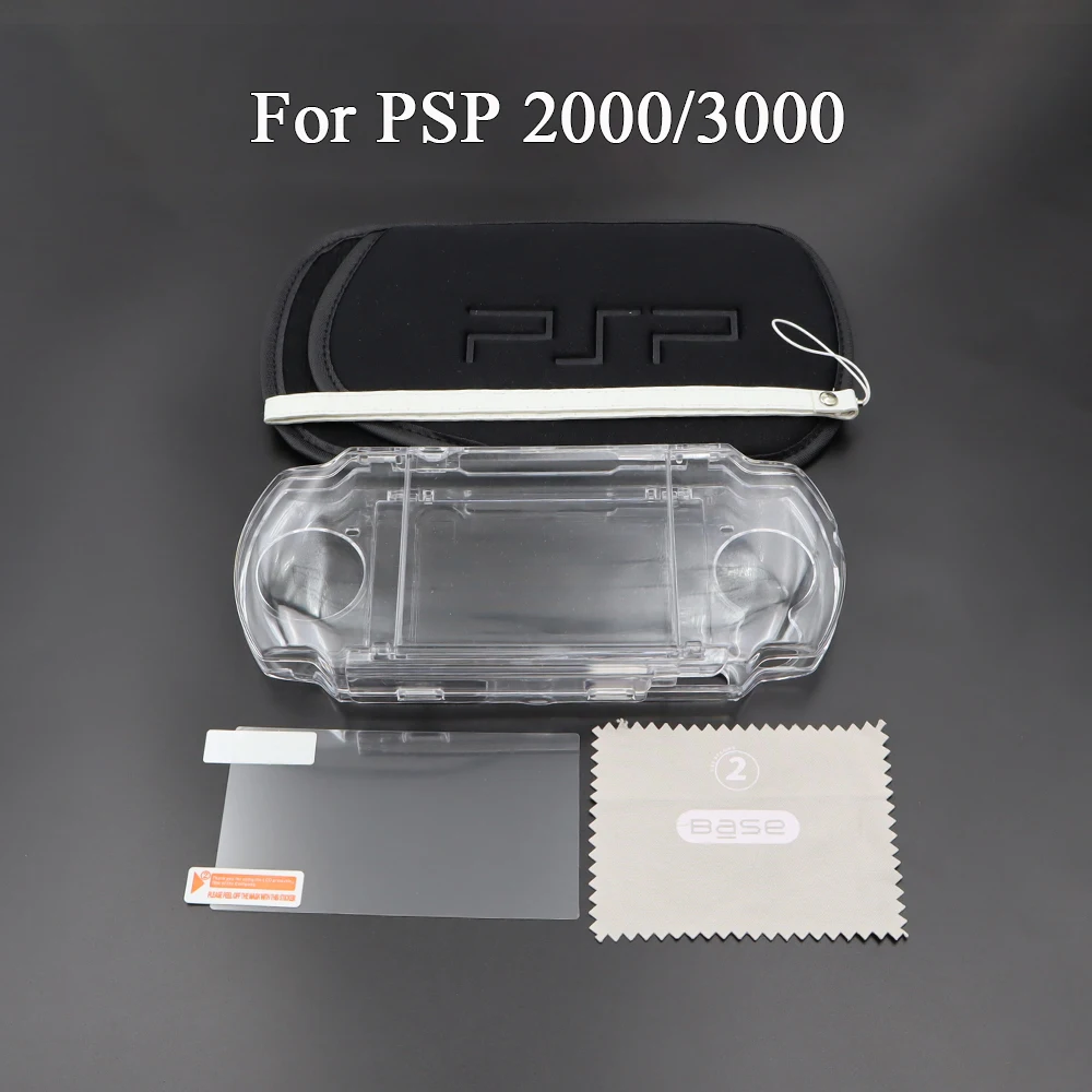 Per PSP 1000 2000 3000 Custodia da trasporto Custodia con cordino da polso Cover rigida trasparente Shell e pellicola protettiva per schermo