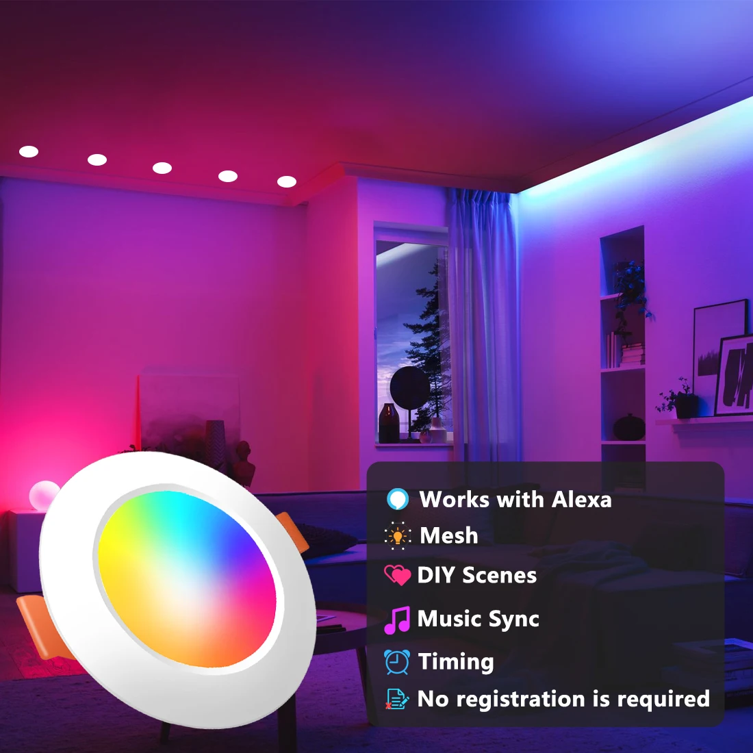 Works With Alexa LED Downlight Spot Recessed Smart Dimmable Ceiling Round Plafond Light Bulb 220V 110V RGB Color Changing Lamp