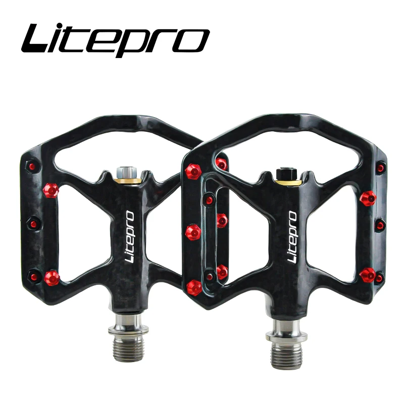 Litepro Road Bike Titanium Shaft Full Carbon Fiber Pedals 180g Bearings Sealed Folding Bicycle Foot Pedal For brompton