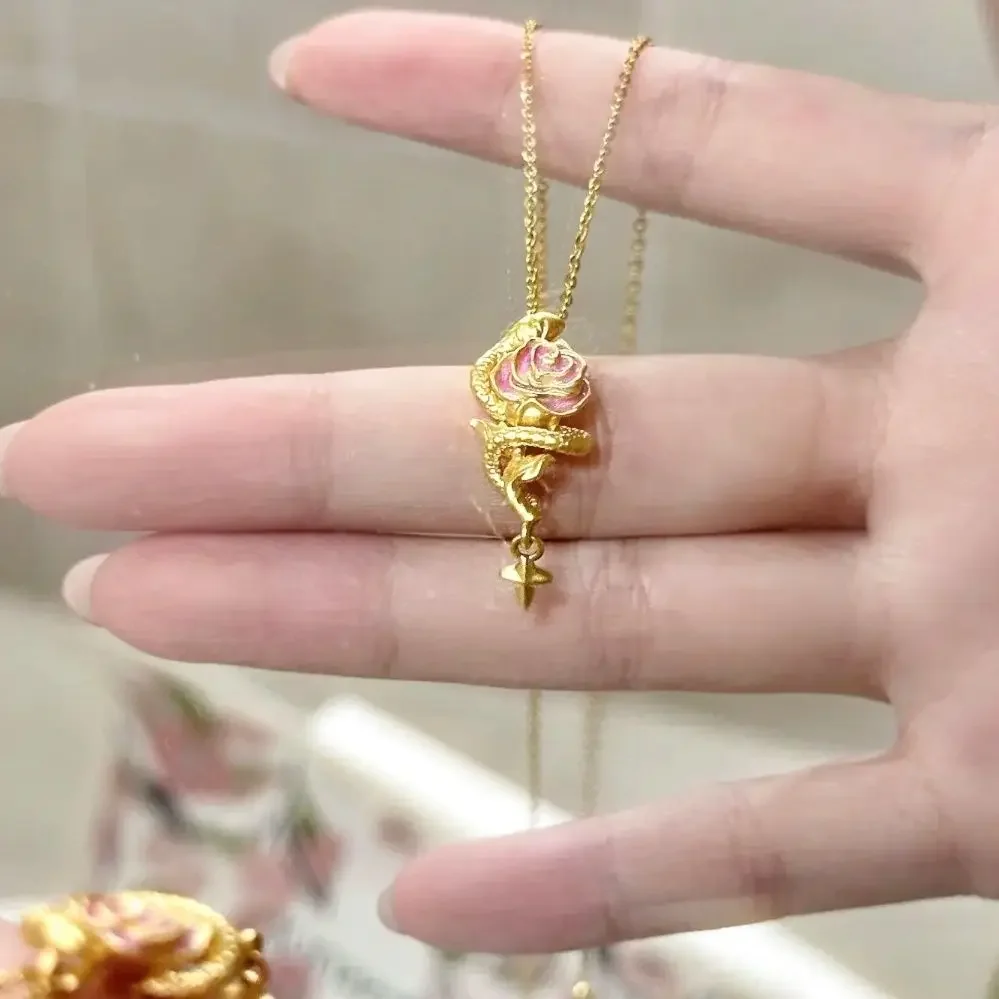 

2025 Fashion Silver Golden Plated Necklace Women's Light Luxury Color-free Zodiac Snake Small Pendant Thin Chain Lucky Jewelry