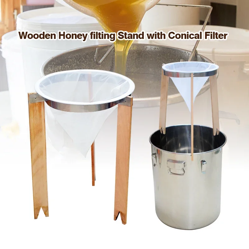 Wooden Honey Filtering Stand with Conical Filter Beekeeping Honey Processing Honey Strainer Filter Beekeeping Supplies