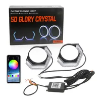 2,5 ""3"" 5D Crystal WRGB LED Angel Eyes Halo anillos cubiertas rectangulares DRL con luz de señal de giro Control por aplicación para faros de coche