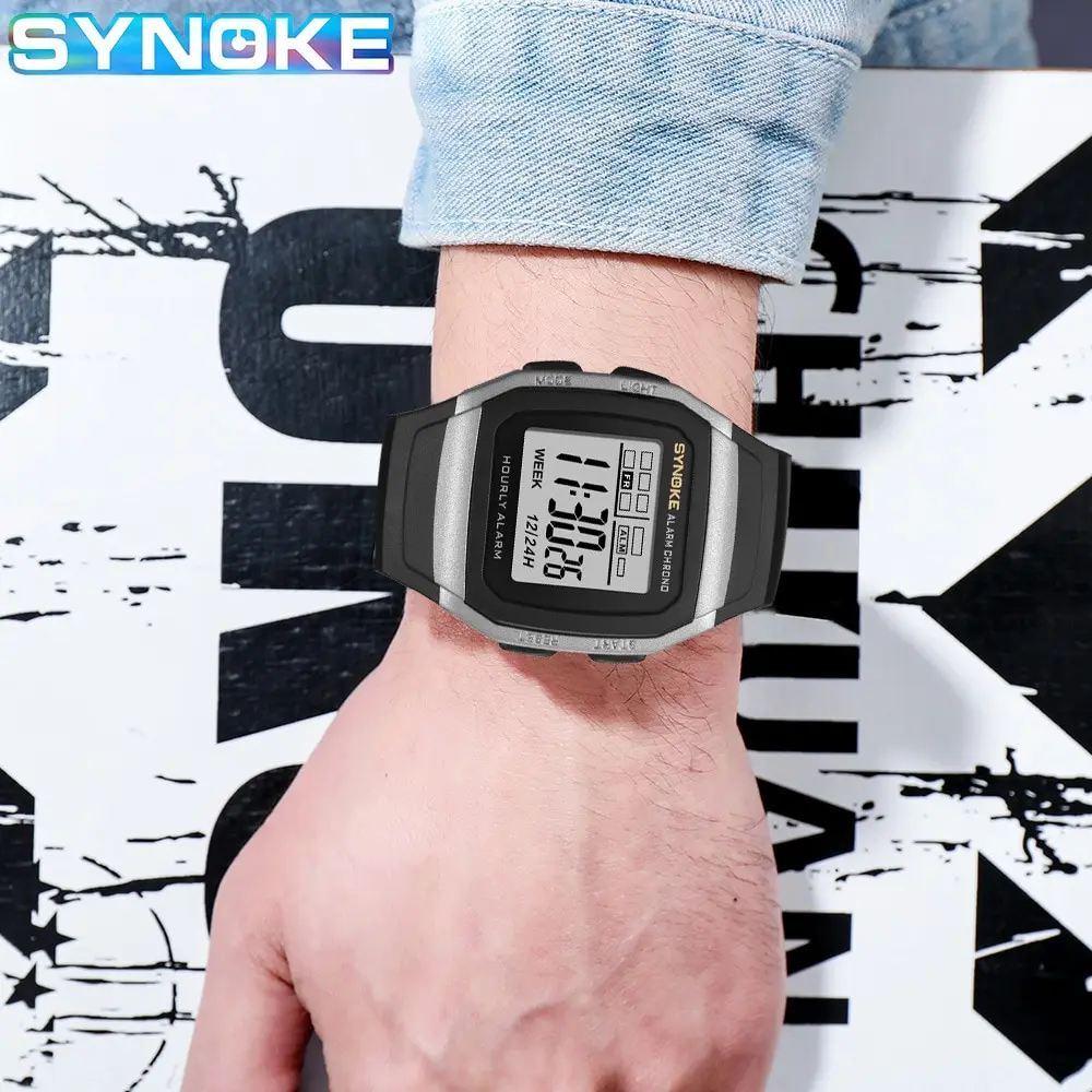 SYNOKE Student Electronic Watch Outdoor Sports Boy Luminous Waterproof MultiFunction Watch Retro Square Watch