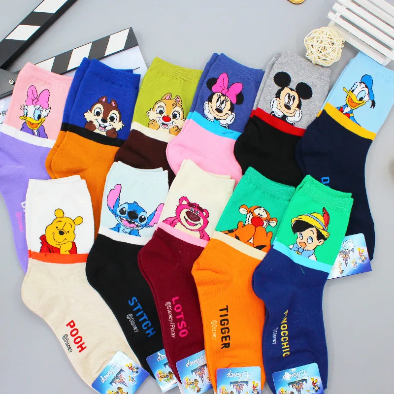 Cartoon Mickey Minnie Stitzer Printed Women Stockings Cute Cartoon Disney Character Squirrel Winnie Women's Medium Socks