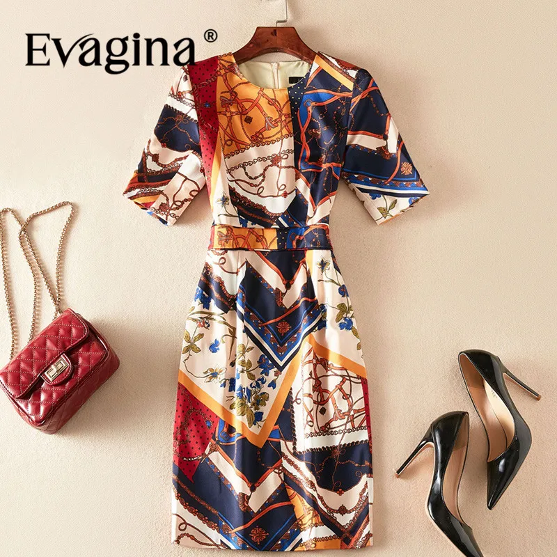 

Evagina Vintage Print High Waisted Mini dress 2024 Spring Summer New Women's Short Sleeve Streetwear Holiday Dresses