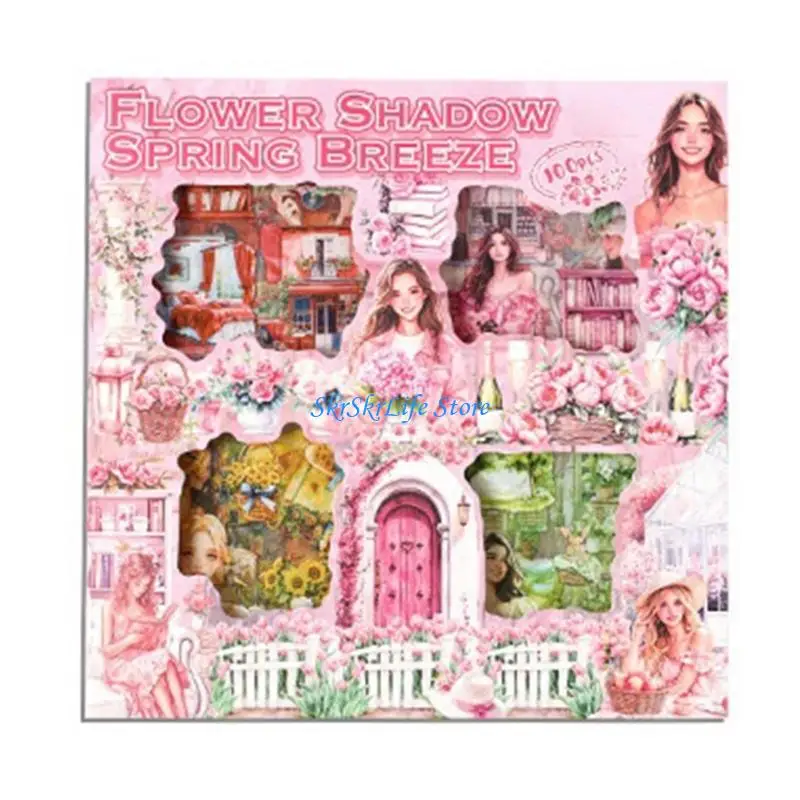 

E65E 100Pcs Seasonal Flower Sticker For Kid Scrapbooking DIY Craft With Designs PET Material In Storage Box