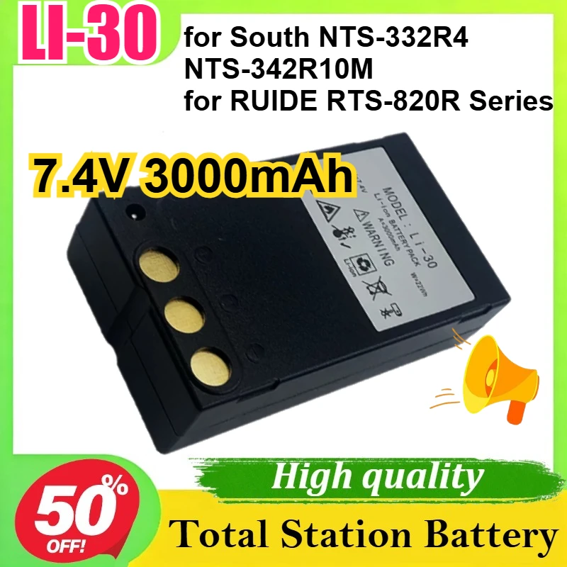 

LI-30 7.4V 3000mAh for South NTS-332R4 NTS-342R10M for RUIDE RTS-820R Series R2 Total Station Li-ion Replacement Battery