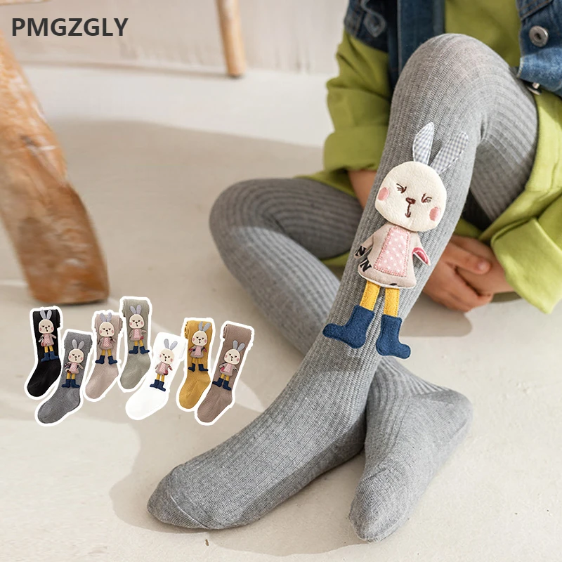 Gestrickte Strumpfhosen für Mädchen Solide kinder Strumpfhosen Cartoon Kaninchen Baumwolle Weiche Kinder Mädchen Strumpfhosen Herbst Winter 0-5T Hosen Neue