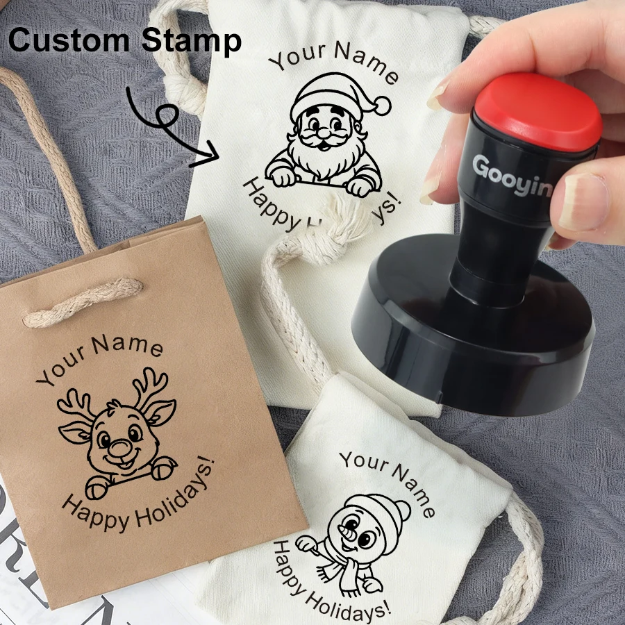 

Round Christmas Custom Name Stamp-Personalized Self Inking Seal with Xmas Designs for Kid Gift,Custom Logo Stamp for Clothes&Bag