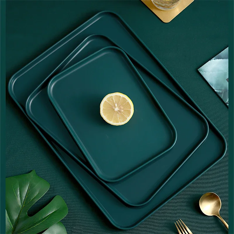 Plastic Tray Storage Supplies Nordic Dark Green Rectangular Pallet Fruit Jewelry Tableware Storage Tray Service Drinkware Plate