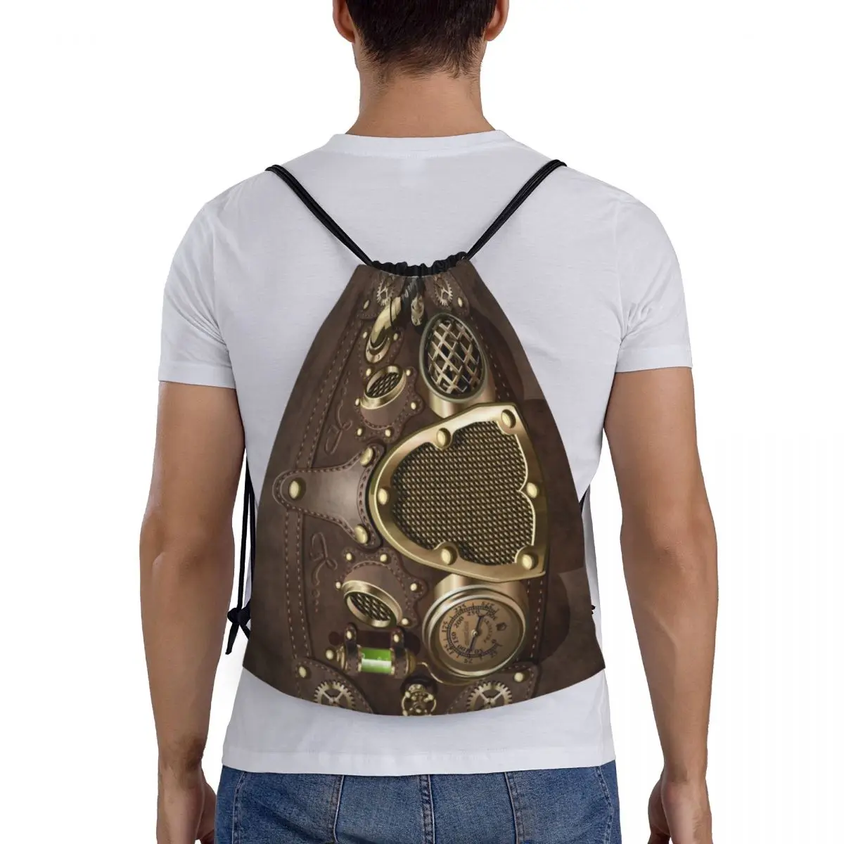 Saco de cordão de couro Steampunk personalizado para homens e mulheres, leve, capacete piloto, mochila de armazenamento de ginástica esportiva