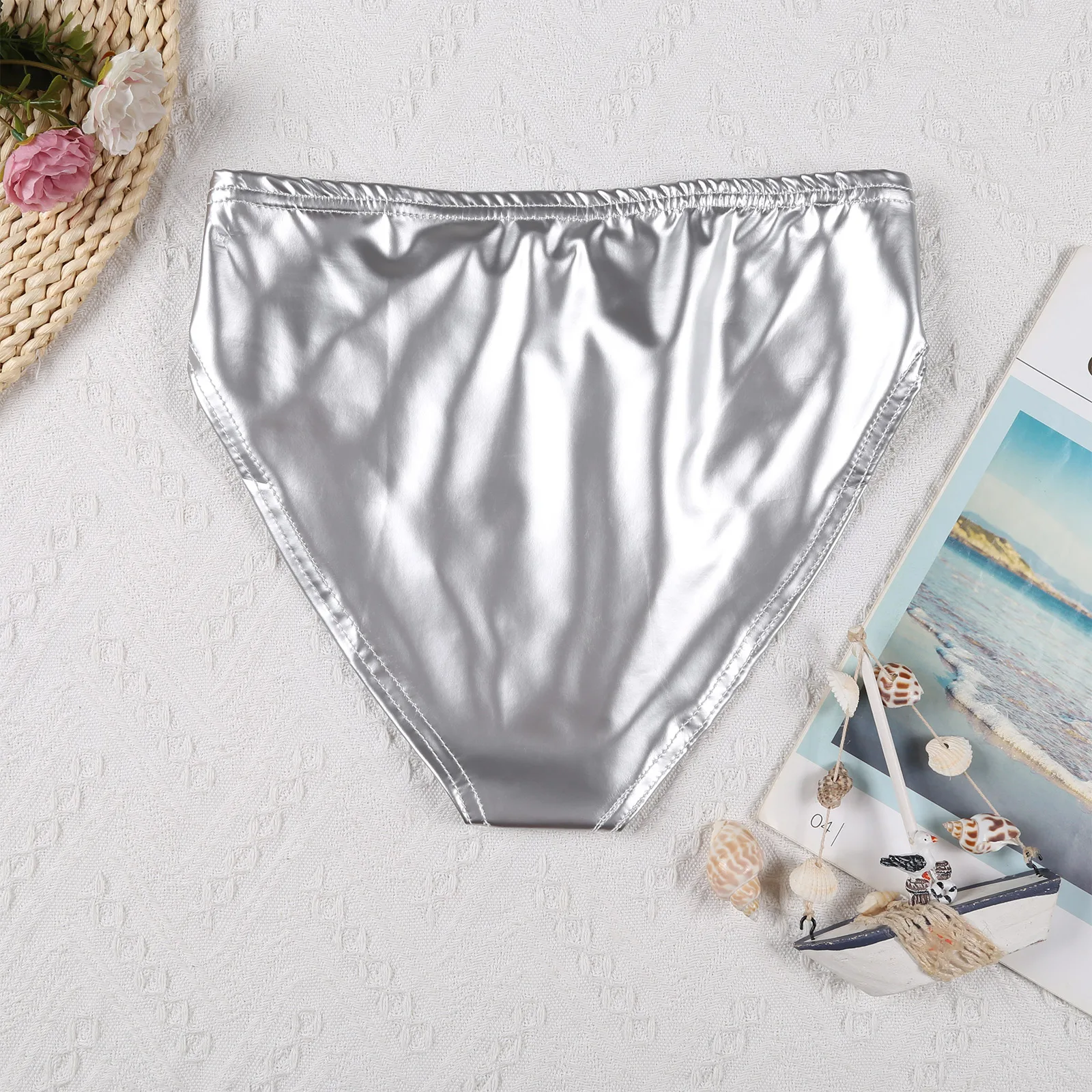 

Summer Woman Low Raise Panties Swimwear Sexy Wetlook Patent Leather Briefs Latex Underpants Bathing Pole Dancing Clothes