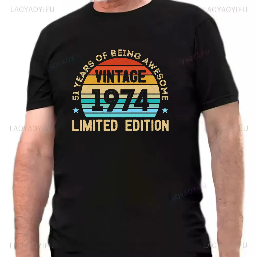 Made in 1974 Limited Edition Print Birthday Gift T-shirt Men's Cotton Tees 51 Years Old Short Sleeve Tshirt Gift Creative Tops image 6
