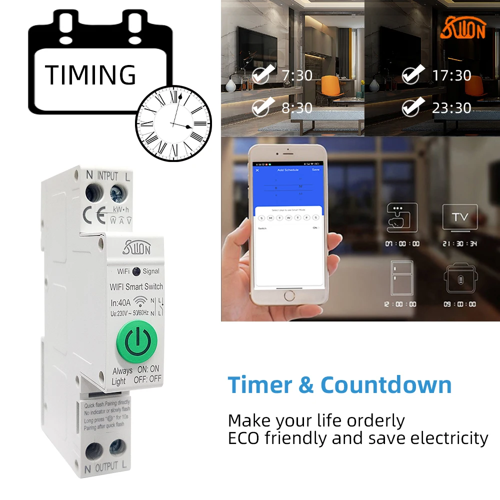 TUYA 1P + N WIFI Smart Switch smartlife 40A contatore di energia Kwh misurazione monitoraggio interruttore relè Timer MCB