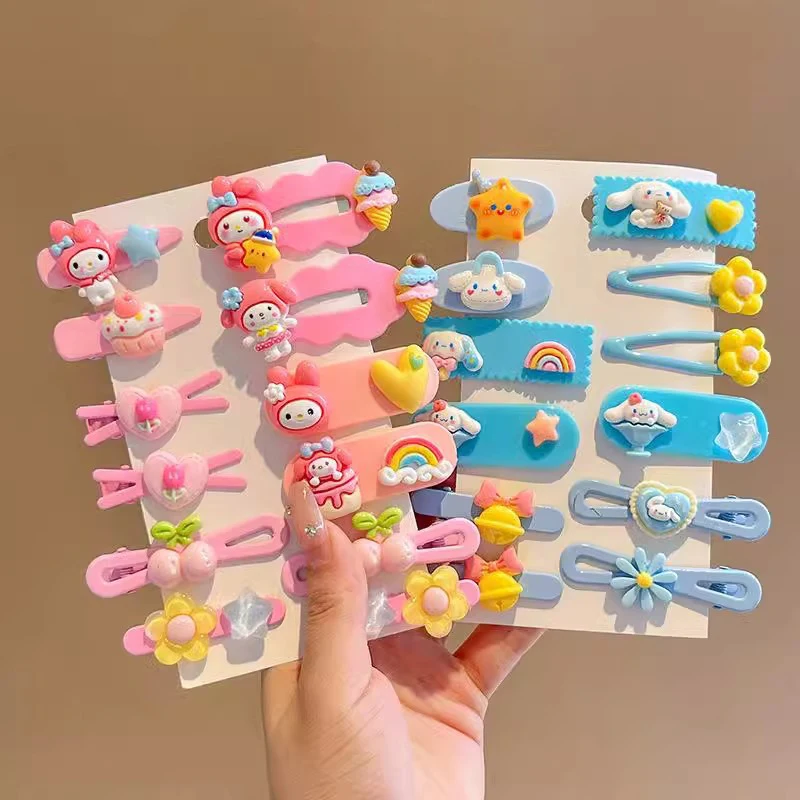 Sanrio-Pinza para el pelo de Hello Kitty para mujer, pasador con flequillo, pasador lateral, accesorios para el cabello, 12 piezas