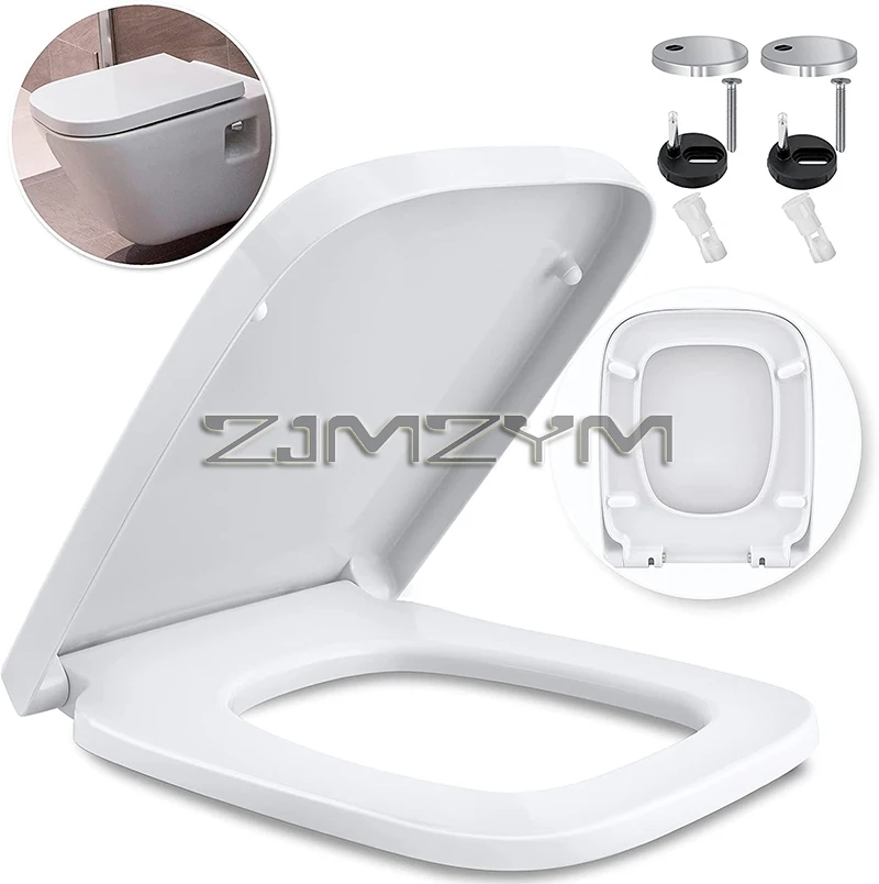 Household Square Rectangle WC Toilet Seats Cover Bowl Lid Top Mounted Thick PP Board Soft Closure