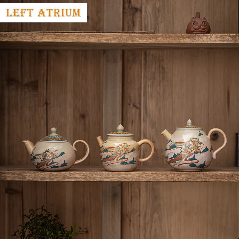 Chinese Exquisite Ceramic Teapot Ball Hole Filter Hand-painted Tea Pot Beauty Tea Infuser Kettle Portable Handmade Tea Set