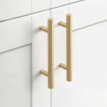 20 ks kartáčované zlaté kuchyňské úchytky kovové tyče dveří 96 mm/128 mm/160 mm úchytky a madla na nábytek 10 nejlepší prodej úchytky a knoflíky zásuvek v kartáčované zlaté barvě - №3
