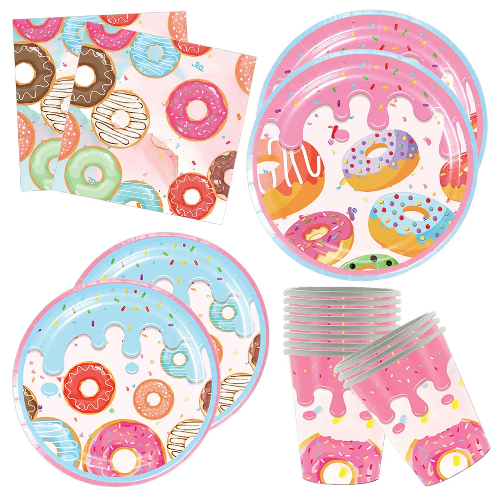 Donuts Dinner Plates Party Supplies Tableware Napkins Donut Tablecloth Donut Grow Up Birthday Party Baby Shower Decorations