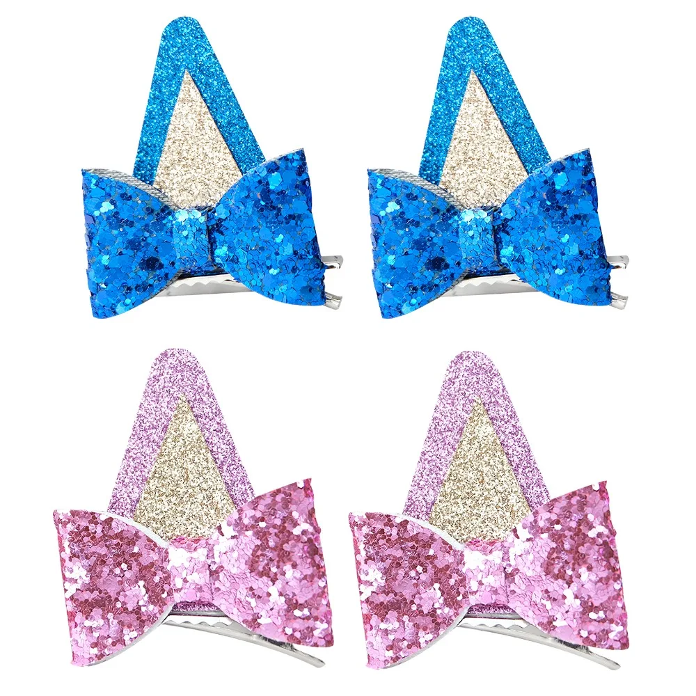 2Pcs Dog Ears Hair Bow Clips Toddler Kids Cute Glitter Hairpins Children Costume Accessories Girls Bows Hairpin Halloween Party