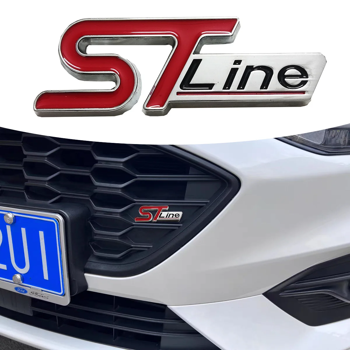 ST-Line Metalen 3D Sticker Styling Auto Grille Mesh Decoratie en Spatbord Exterieur Decoratie Voor Ford Focus Mondeo Edge Explorer