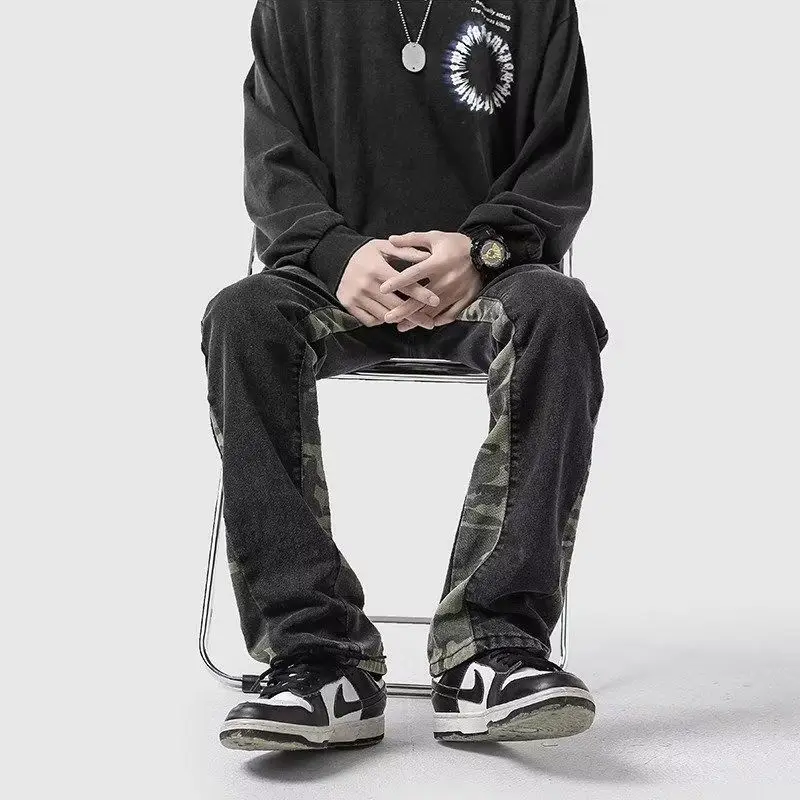 

American High Street Men's Jeans Loose Design Dyeing Wash Casual Pants Trendy Straight Leg Wide Leg Shorts Harlan Pants