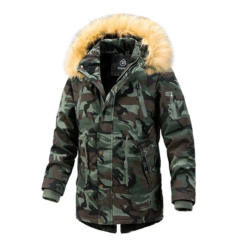 Men Winter Hooded Long Down Jackets New Male Camouflage Casual Overcoats Warm Parkas Quality Man Outdoor Long Winter Coats 3XL