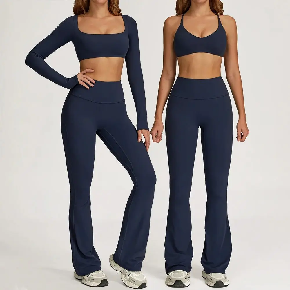 

Бесшовный комплект для йоги, 2 шт., спортивная одежда, женская одежда для тренировок, спортивная одежда, леггинсы для спортзала, фитнес-бюстгальтер, укороченный топ, спортивные костюмы с длинными рукавами