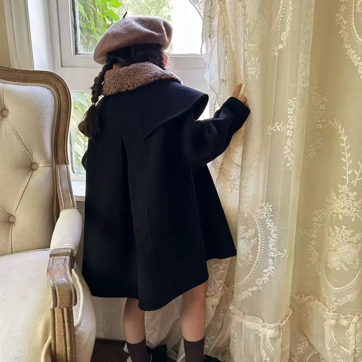 Mantel Wol Anak Perempuan Musim Gugur Dan Musim Dingin 2025 Mantel Wol Tebal Berkerah Wol Model Terbaru Untuk Anak-anak 100-140cm