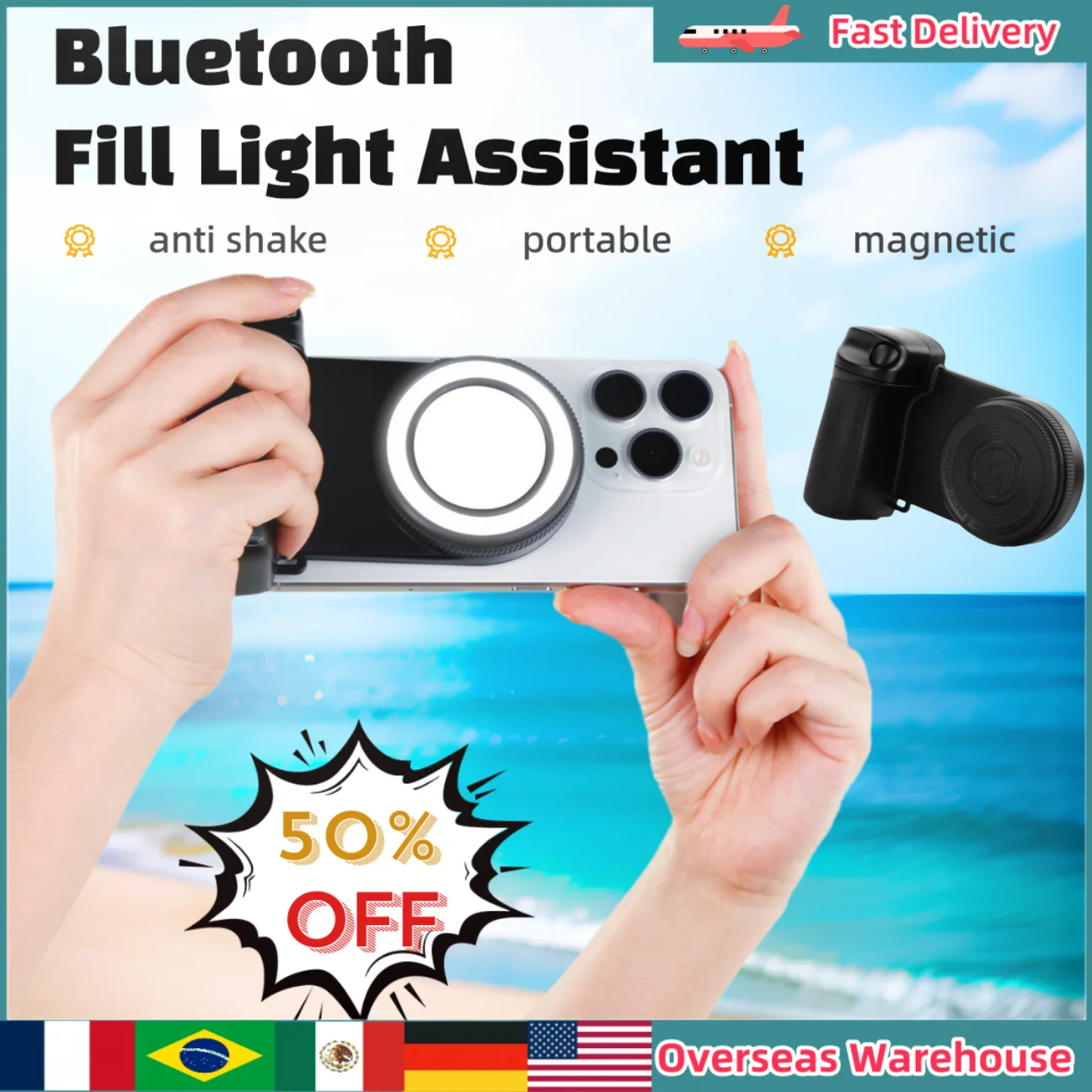 

Bluetooth Fill Light Assistant Mobile Phone Camera Compatible Shutter Gripper Selfie Stabilizer Selfie Handle Shooting Vlog Gift