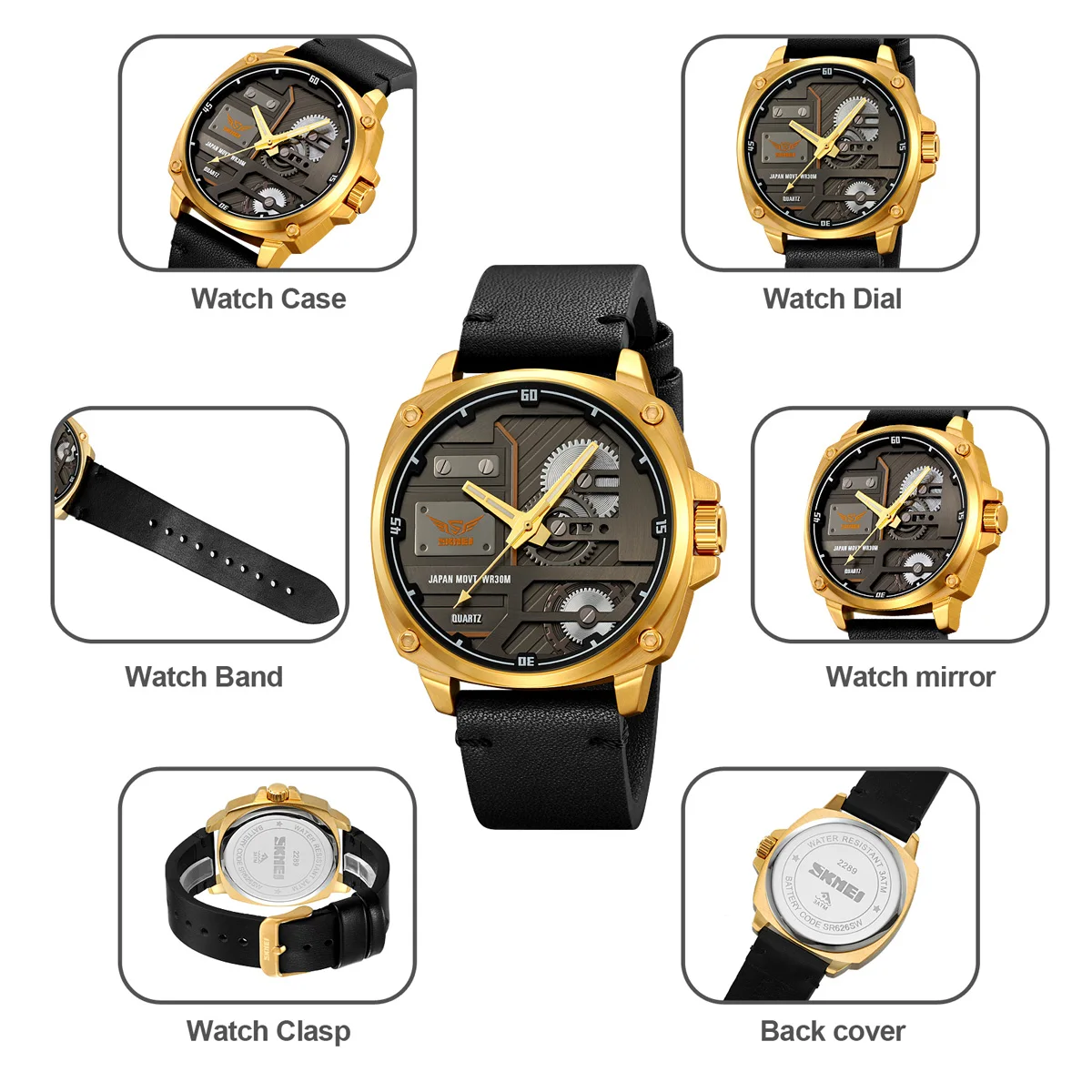 SKMEI New Vintage Japan Quartz Movement Watches Mens Fashion Genuine Leather Strap Waterproof Wristwatch Male reloj hombre