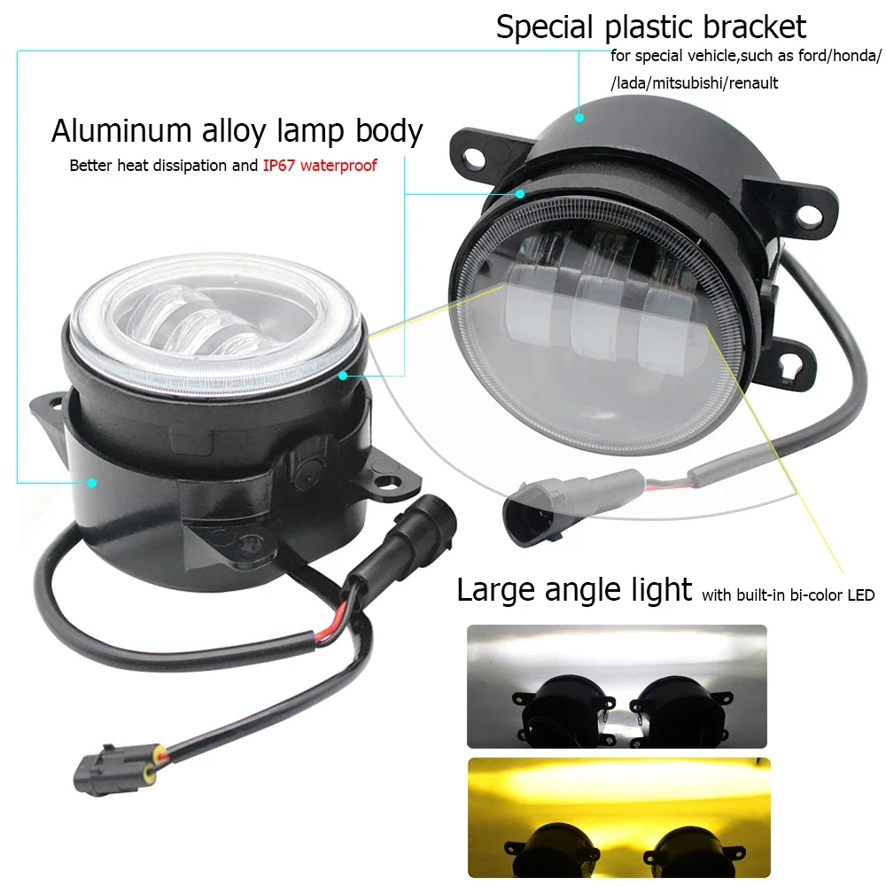 Zespół światła przeciwmgielne samochodu LED do JMC GRAND AVENUE 2023 z obiektywem 6400lm Reflektory 12V Angel Eye światło do jazdy dziennej DRL