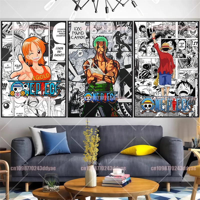 Póster impreso de Anime clásico de una pieza de Luffy Zoro Chopper, pintura en lienzo, arte de pared, pintura decorativa de cómic para dormitorio infantil