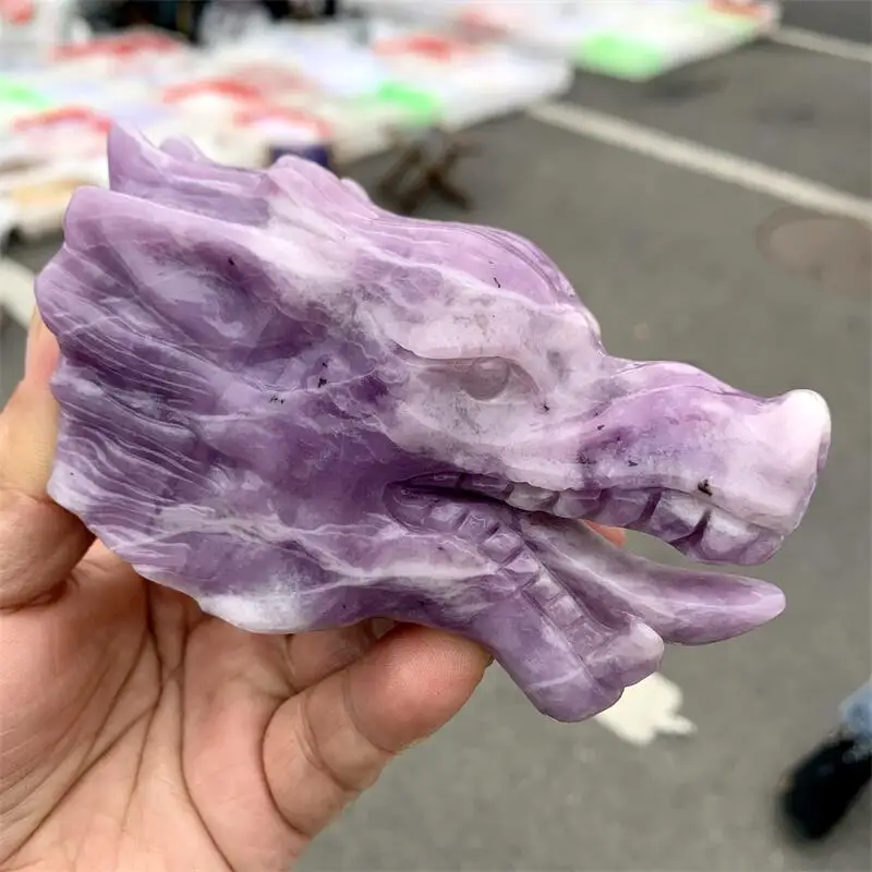 

Natural Purple Mica Wolf Head Carving Reiki Faith Handicraft Ornaments Healing Home Decoration Gift 1PCS