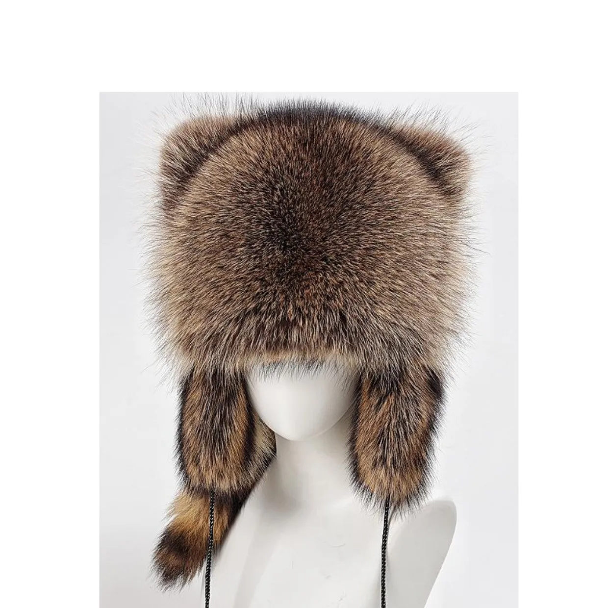 

Winter Warm Real Raccoon Fur Cap with Ear Flap Tail Cute Ear Cat Cosplay Hat Women Girl Thick Warm Headwear