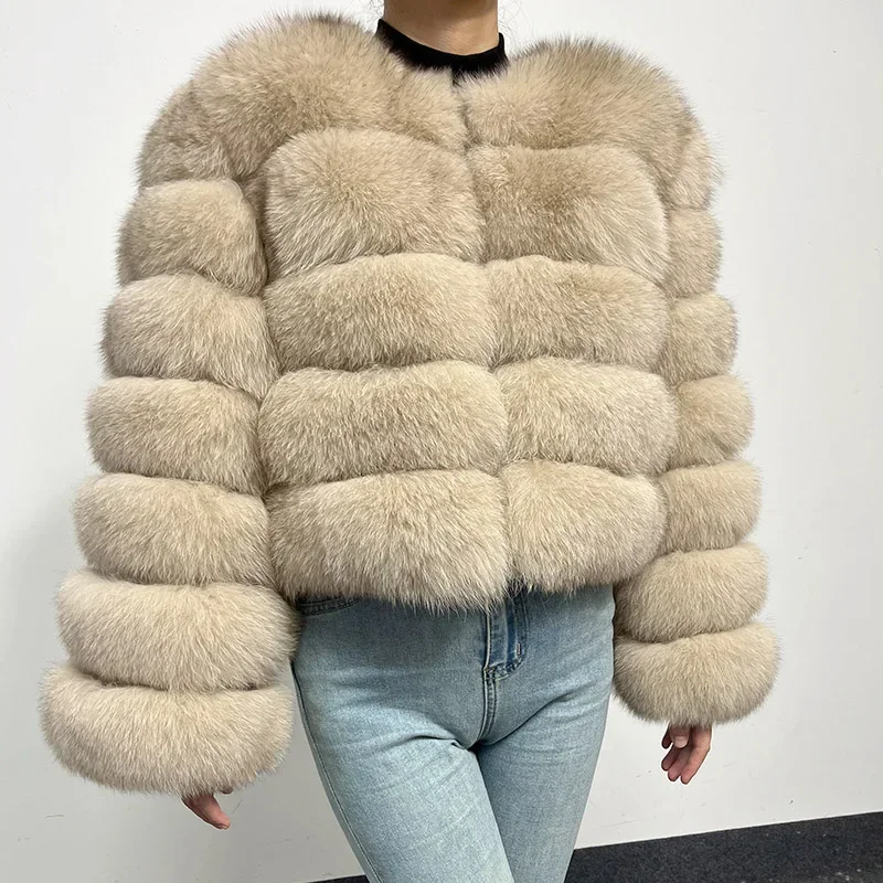 new2024 Beige Natural Real Fox Fur Coat Women Winter Warm Luxury Fur  Detachable Long Sleeve Female Vest Furry Coats clothing