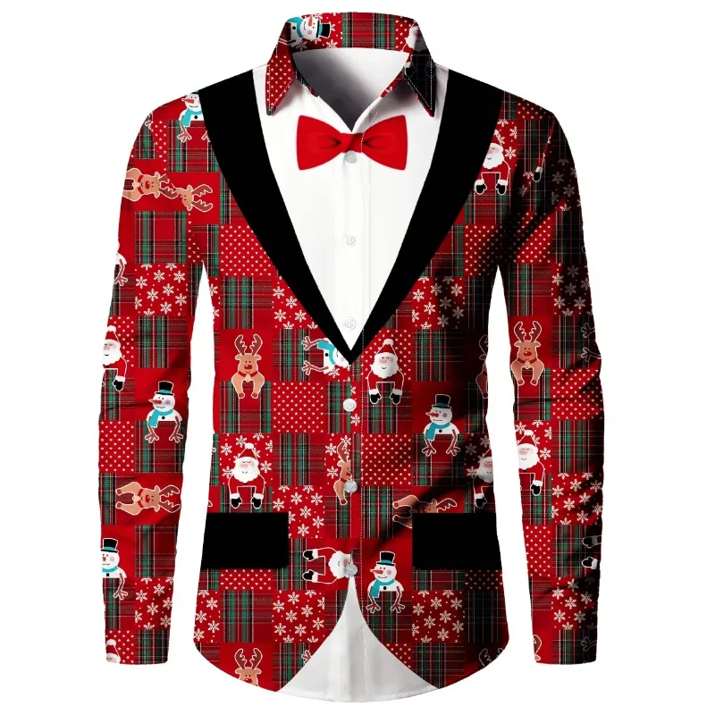 

Festive Humor Ghillie Shirt Men's Long Sleeve Allover Print Christmas Shirt Casual tops full sleeve Men Clothing With Christmas