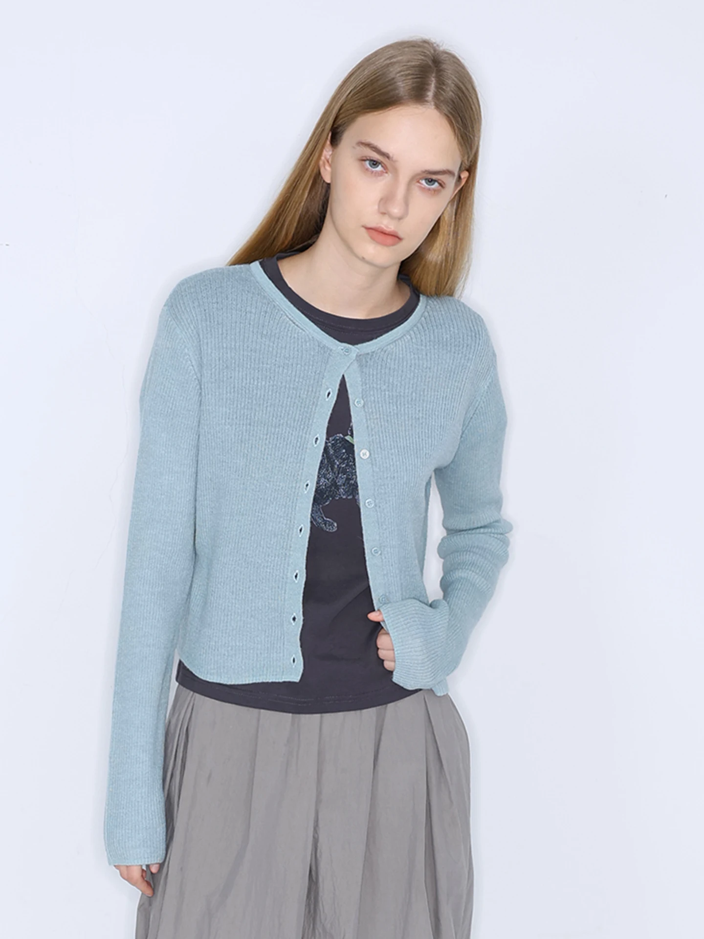 

Весенняя акция | Женский тонкий вязаный кардиган JDE с длинными рукавами и круглым вырезом для ранней весны, повседневный, для работы, многослойный, верхняя одежда