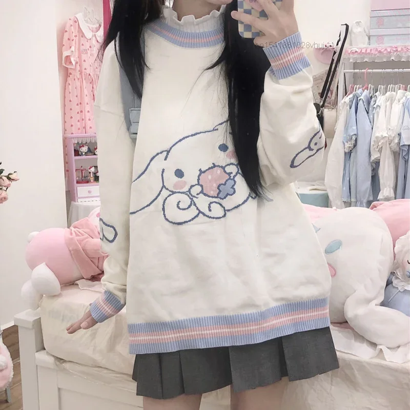 Sanrio Cinnamoroll maglione autunno inverno Y2k cartone animato giapponese Anime College Style adorabile Pullover manica lunga lavorato a maglia Top