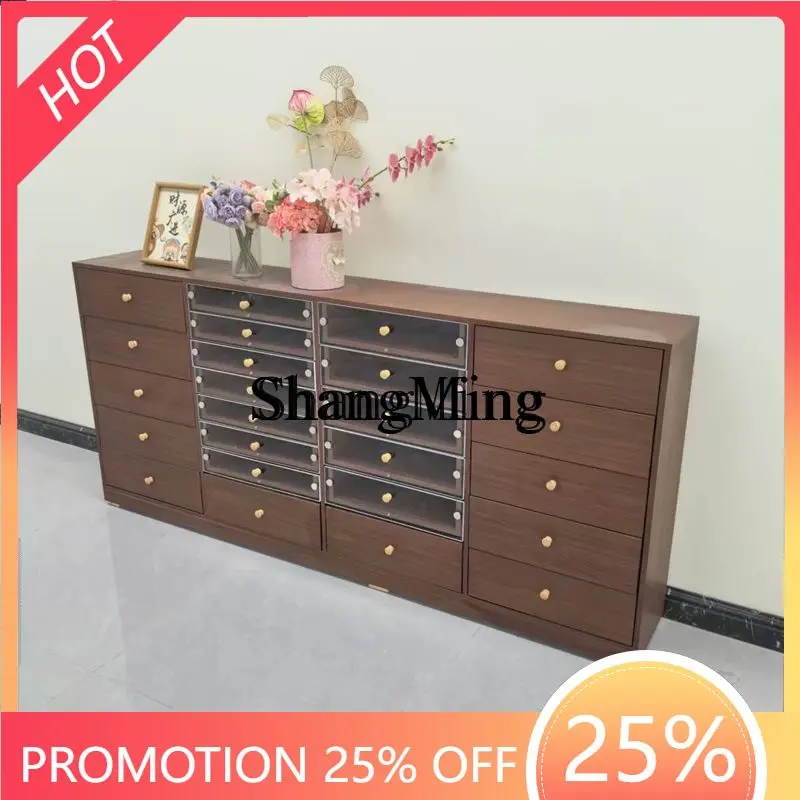 Novo Armário de Manicure Retro em Madeira Sólida Cor Noz, Armário de Exibição para Armazenamento de Esmaltes