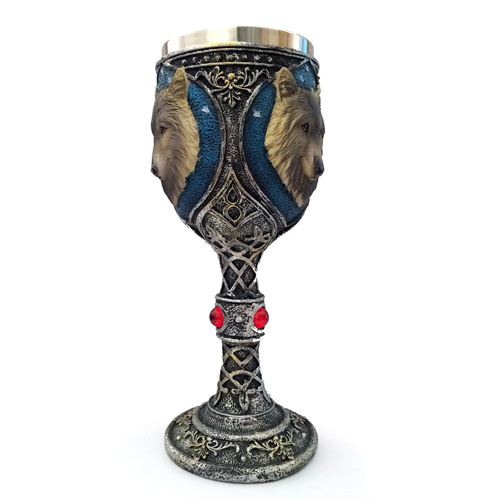 New goods Viking wolf head embossed goblet stainless steel creative cup retro medieval beer mug bar Christmas gift