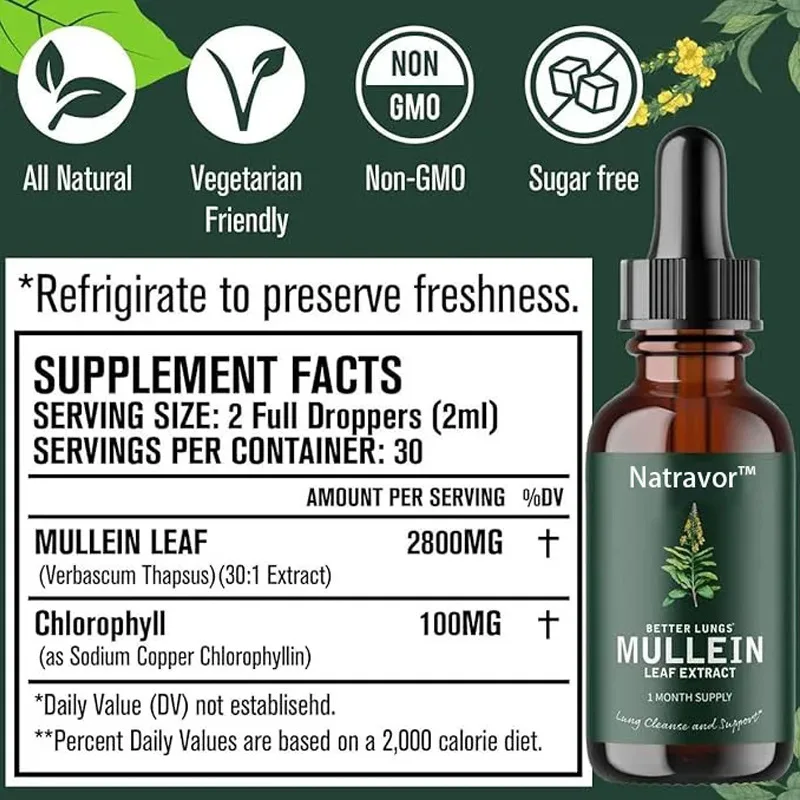 Organic Mullein Drops for Lungs - Lung & Bronchial Cleanse for Smokers Respiratory Health Support- As Liquid, Tincture - 30ml