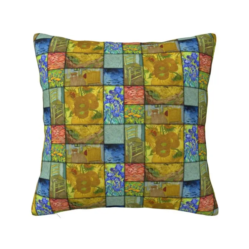 Custom Van Gogh Quilt Pattern With Sunflowers Irises Cornfields Luxury Throw Pillow Covers Decoration Art Painting Chair Cushion